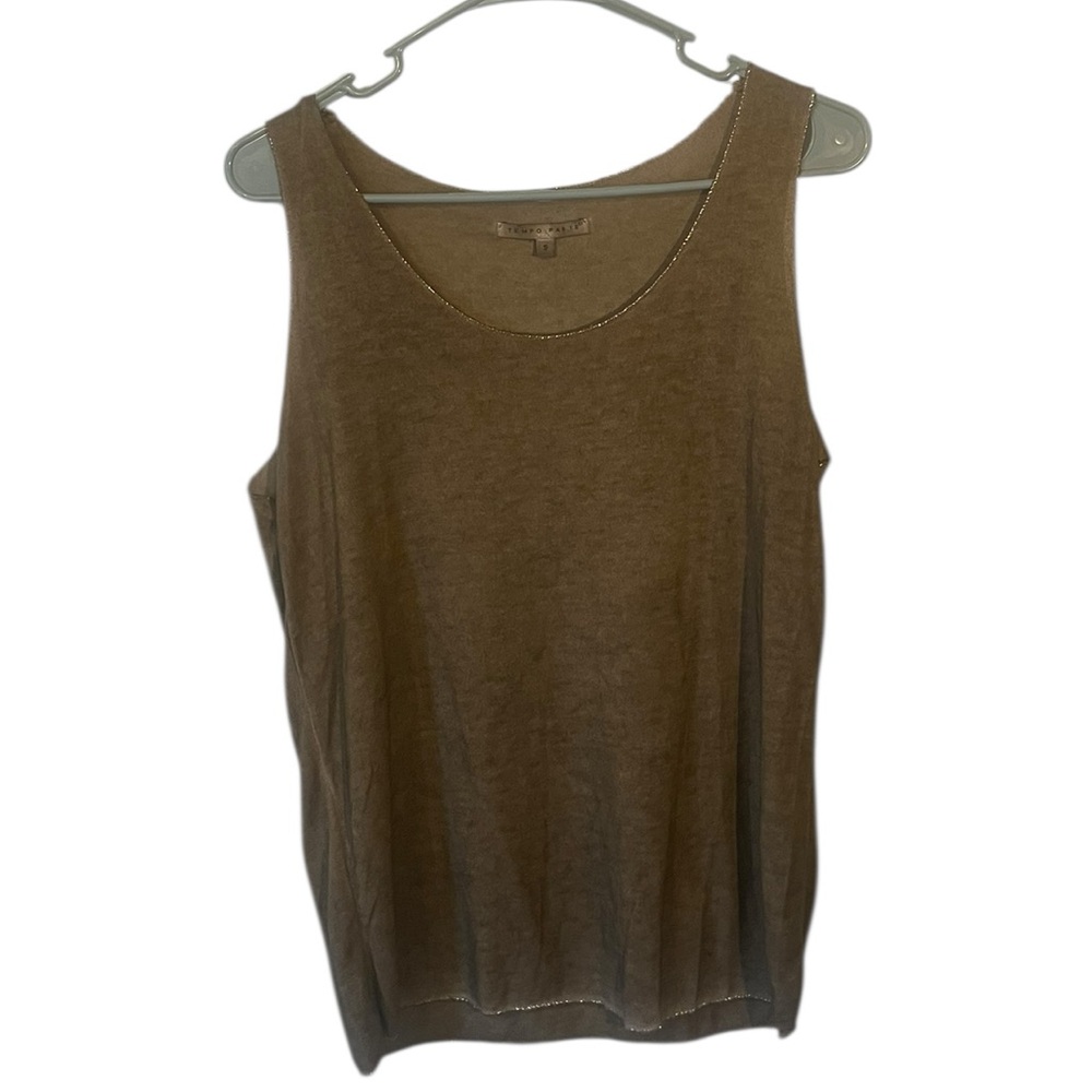 tempo paris clay brown metallic trim tank top small